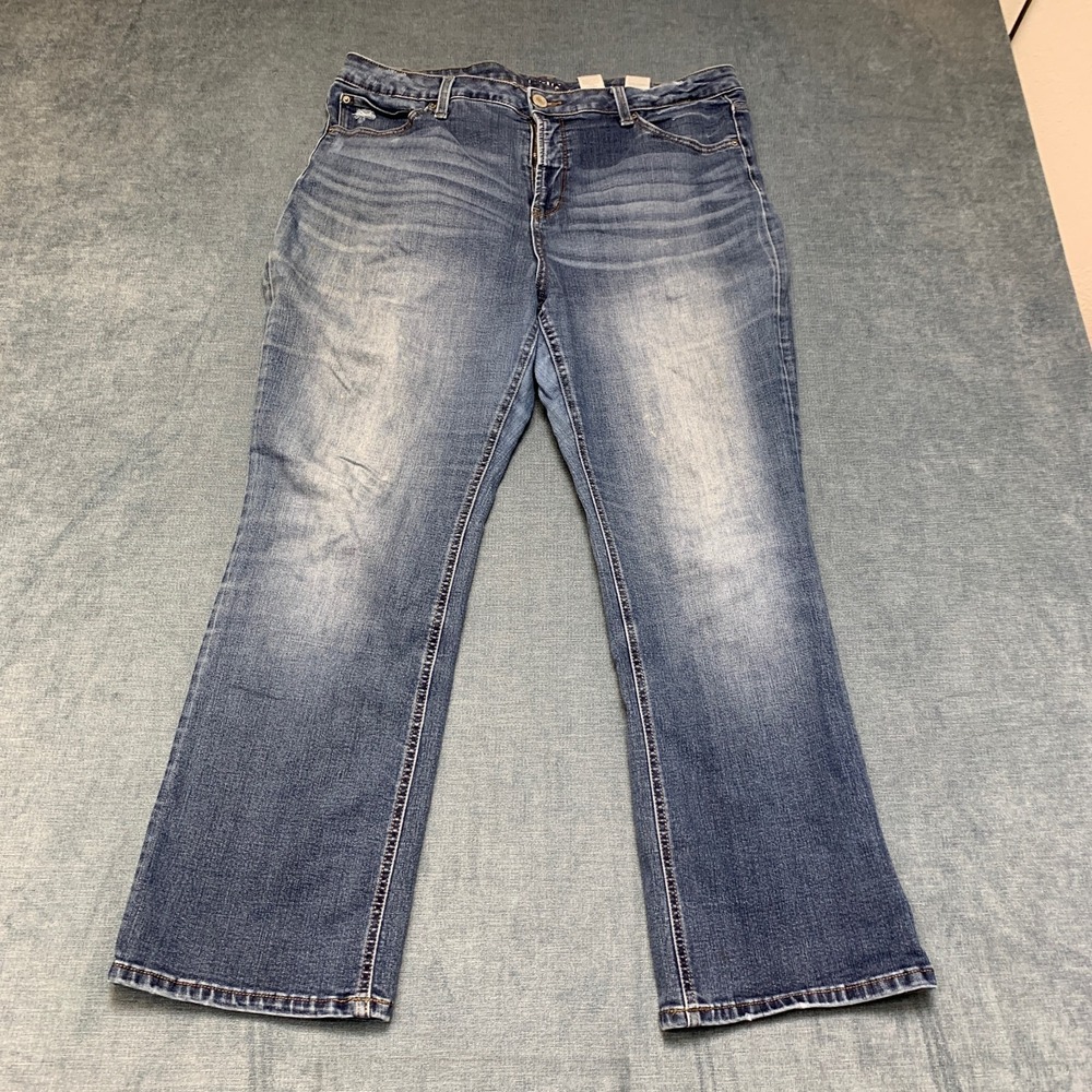 Time And Tru Jeans Womens 36"x 28" Petite Blue Denim Cotton Stretch Wide Leg